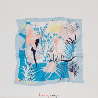 Silk scarf - Aqua Fantaisie - Blue Aquarium 90x90cm